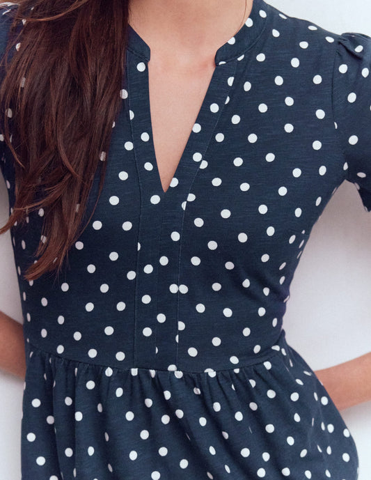 Naomi Short Sleeve Dress-French Navy, Painted Dot