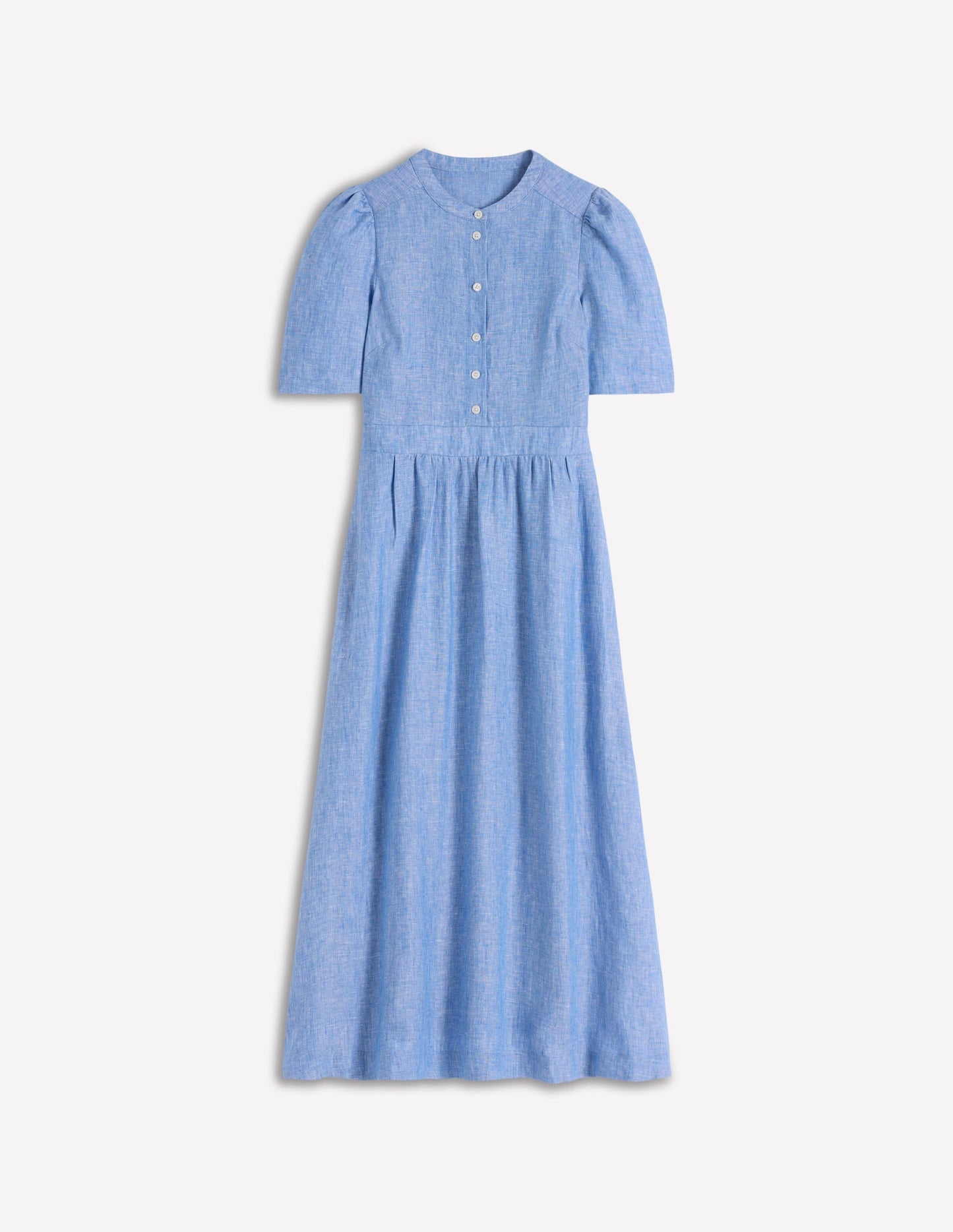 Ivy Button Linen Midi Dress-Summer Blue Chambray
