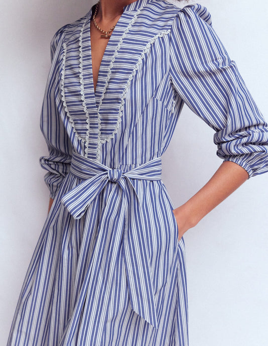 Cary Cotton Midi Dress-Bright Blue Varigated Stripe