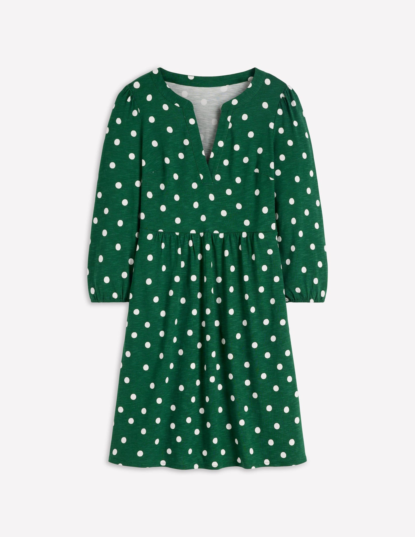 Cathy Notch Neck Jersey Dress-Hunter Green, Painted Dot