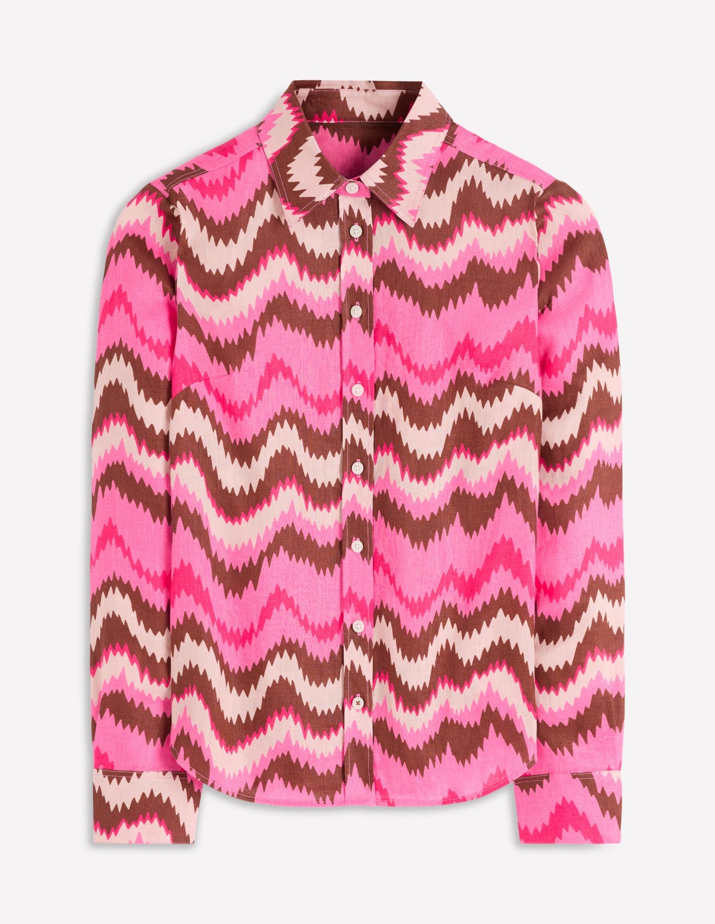 Sienna Linen Shirt-Pink Punch, Zig Zag Wave