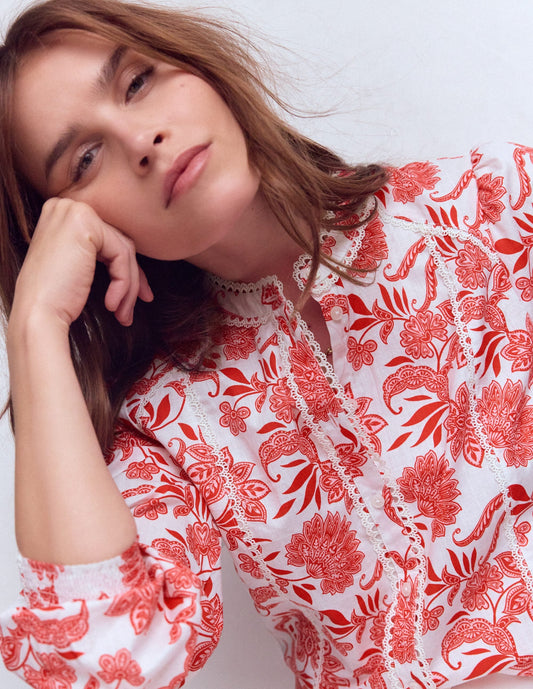 Rhea Trim Insert Cotton Top-Pink, Elegant Blossom