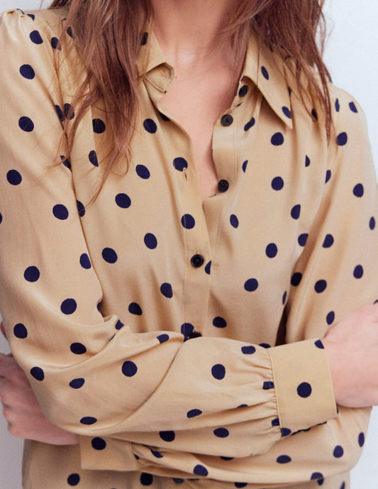Sara Silk Shirt-Sand, Painted Dot Spaced