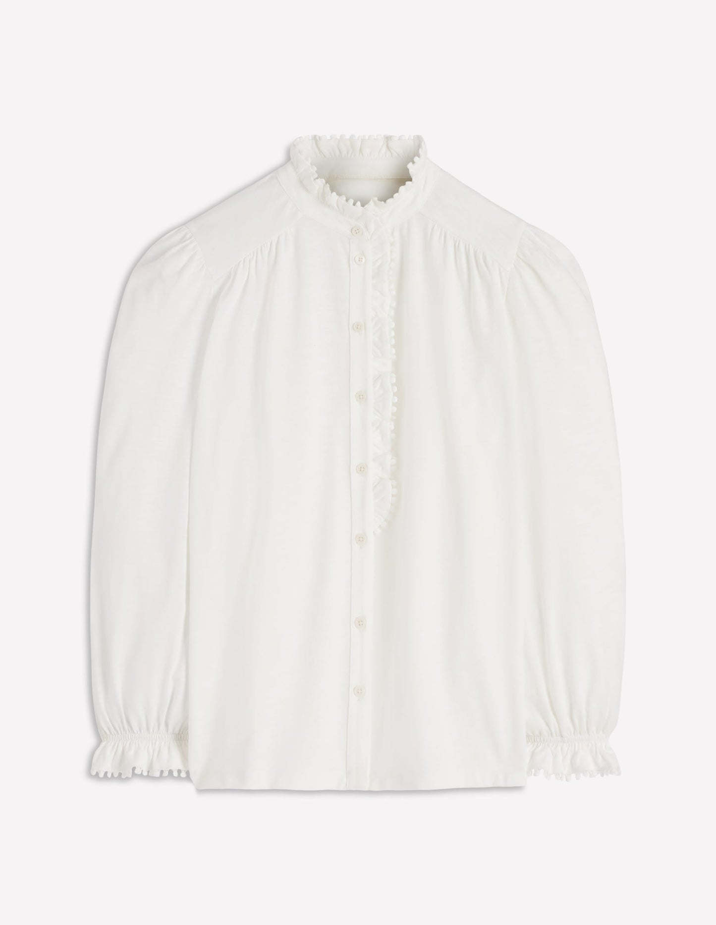 Emily Pom Trim Ruffle Shirt-Ivory