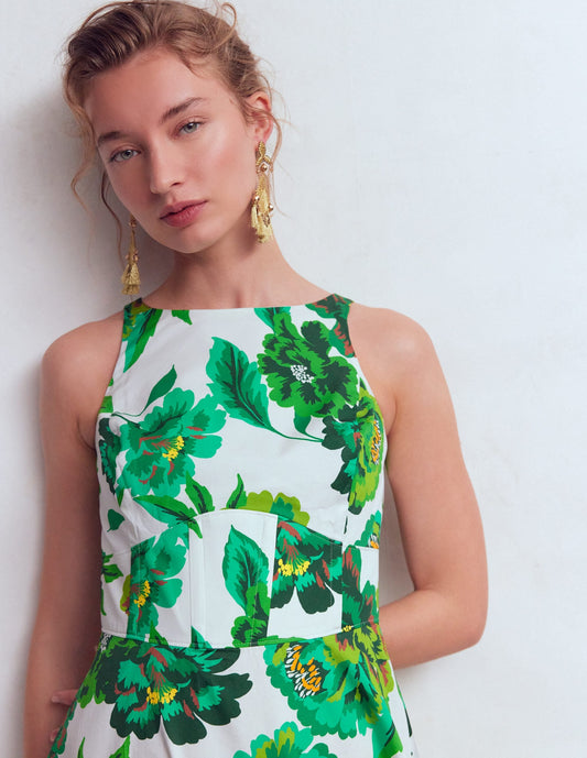 Silvia Boned Bodice Maxi Dress-Green Opulent Blossom