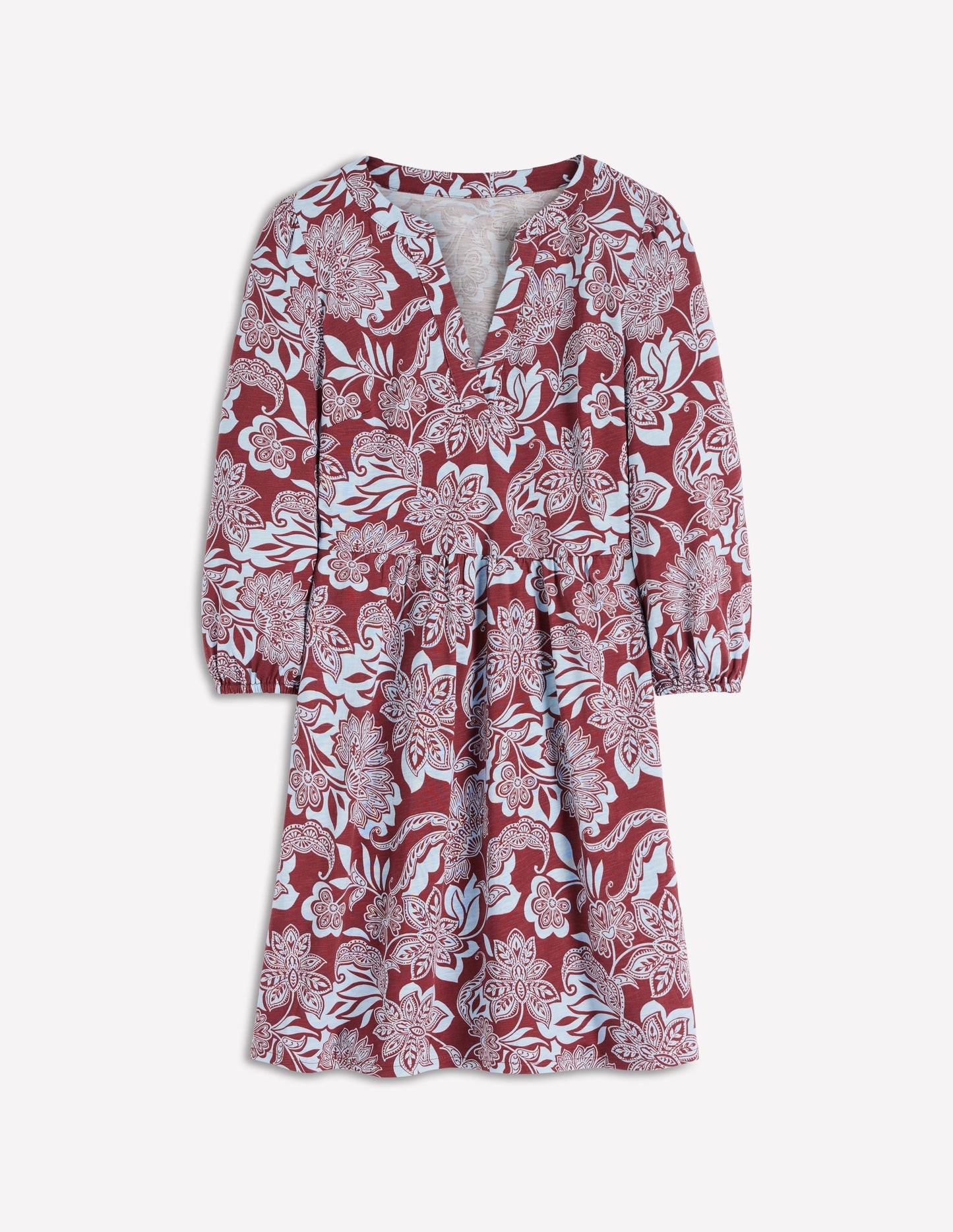 Cathy Notch Neck Jersey Dress-Roasted Brown, Elegant Blossom