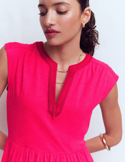 May Embroidered Short Dress-Opulent Pink