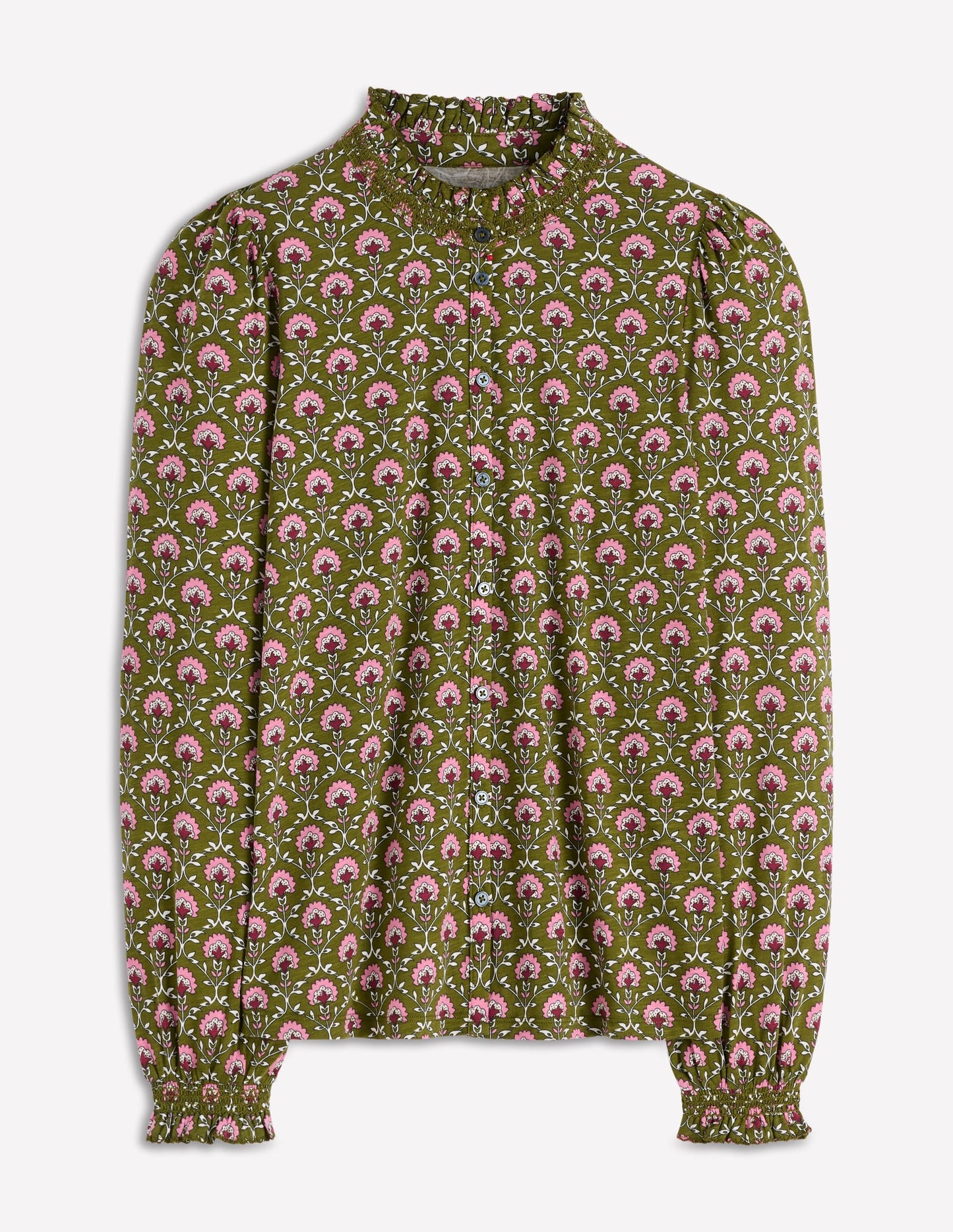 Effie Smocked Detail Shirt-Mayfly, Flower Lattice