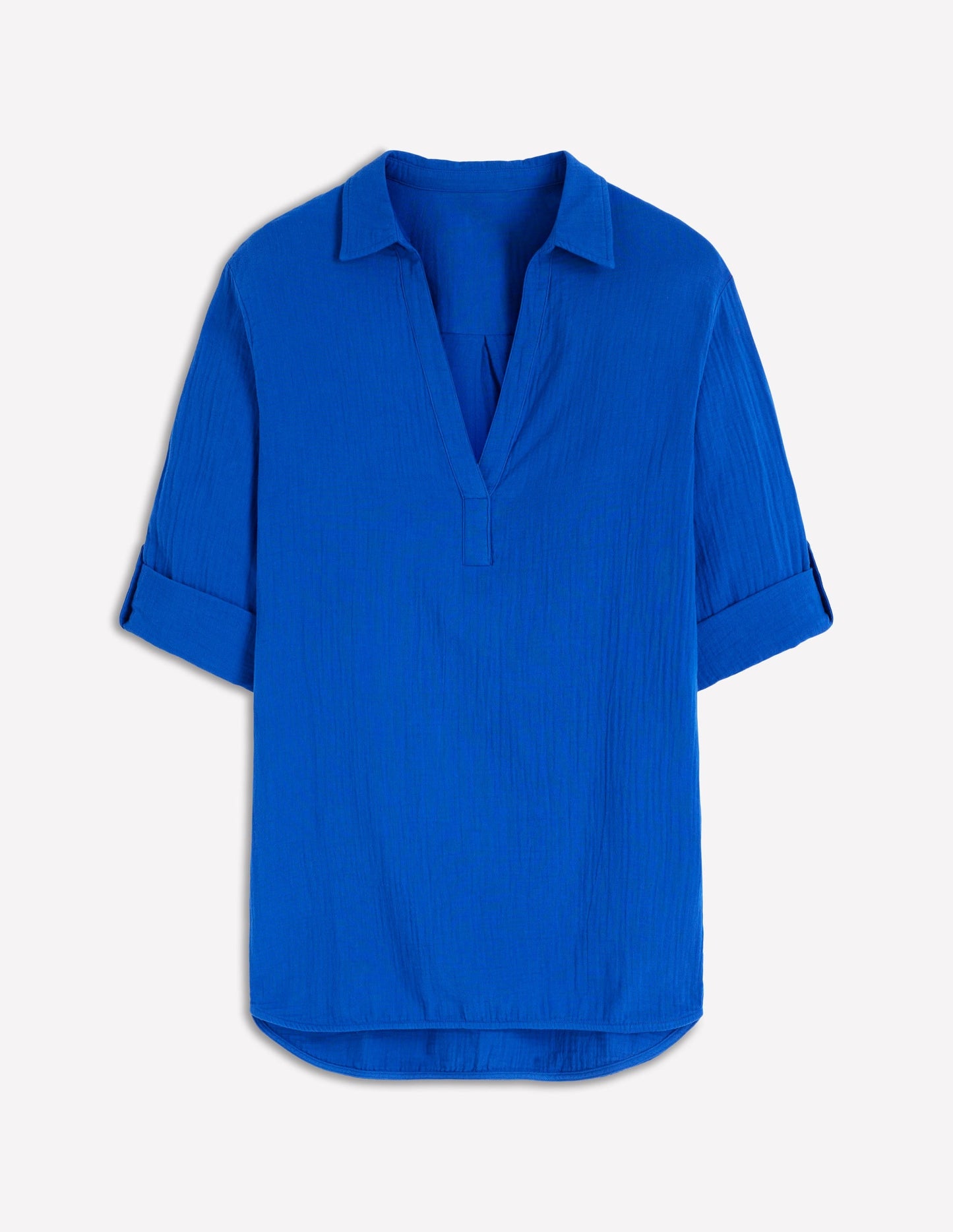 Longline Double Cloth Shirt-Bright Blue