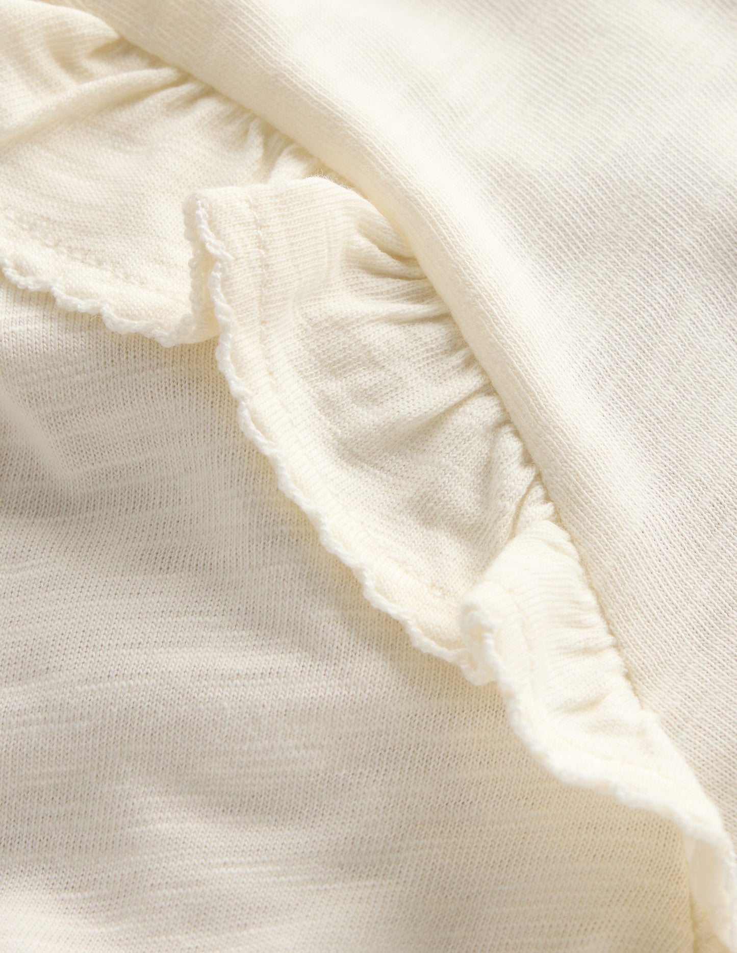 Frill Sleeve Slub Top-Soft Ivory