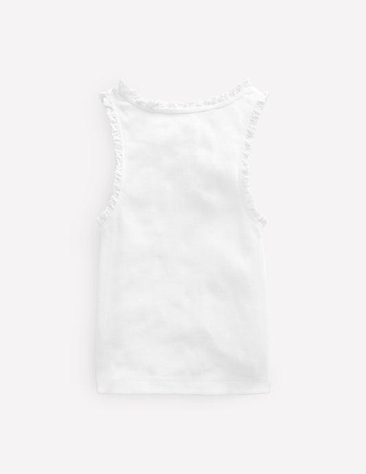 Ribbed Lace Trim Vest-White
