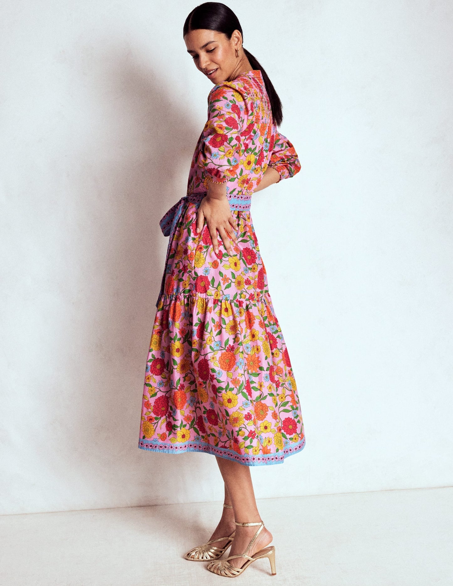 Cecily Cotton Midi Dress-Multi, Dahlia Trail