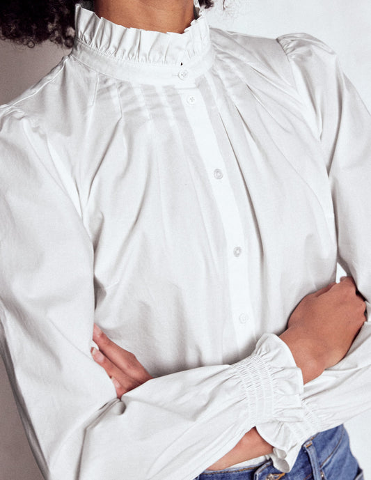 Lorna Pleated Cotton Top-White