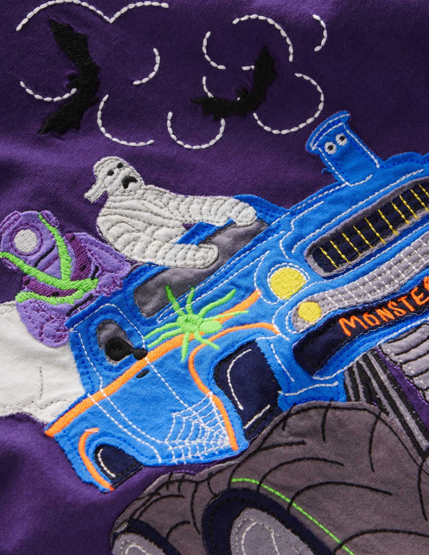 Long Sleeve Appliqué T-shirt-Halloween Monster Truck