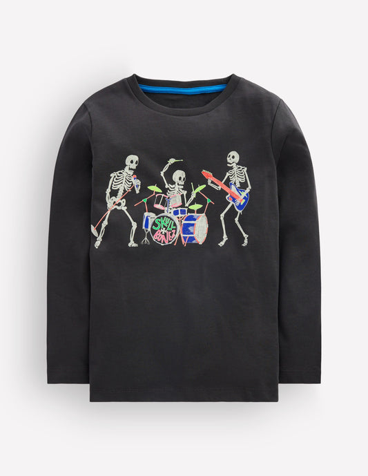 Long Sleeve Glow T-shirt-Shadow Grey, Skeleton Band