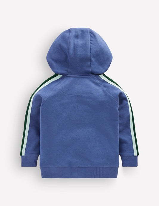 Tape Detail Zip-through Hoodie-Denim Blue