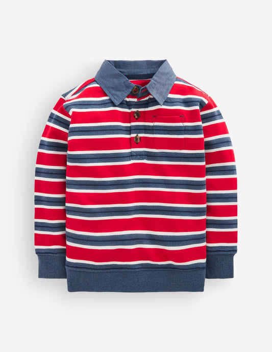 Smart Collared Sweatshirt-Blood Orange / Navy Marl