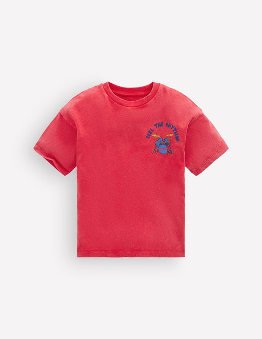 Short Sleeve Printed T-shirt-Feel The Rythmn Drums