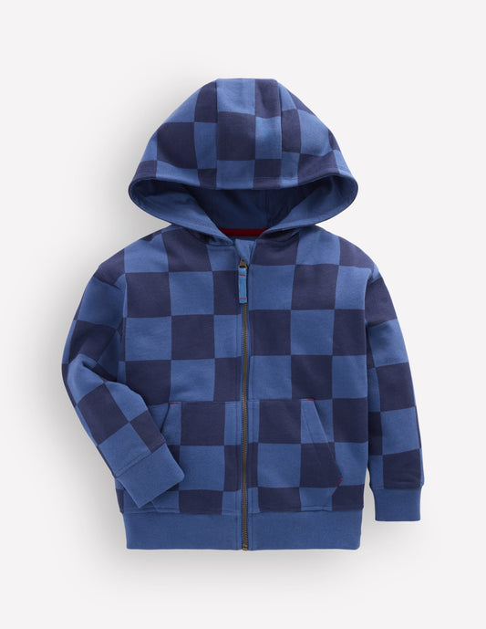 Printed Zip-through Hoodie-College Navy / True Denim