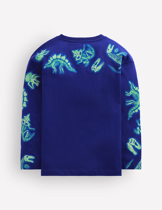 Front and Back Glow T-shirt-Bright Blue Dinos