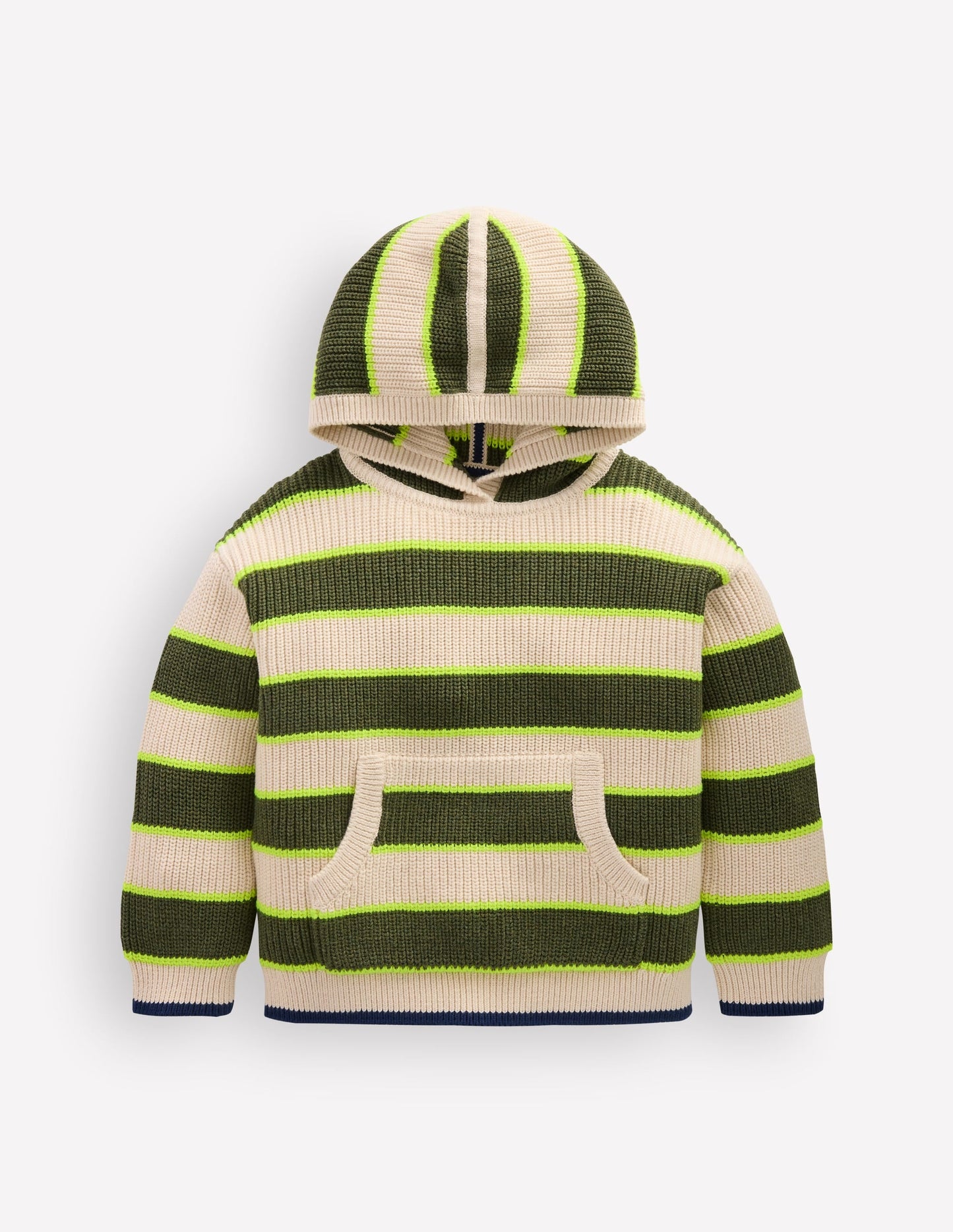 Chunky Cotton Hoodie-Oatmeal/Green Stripe