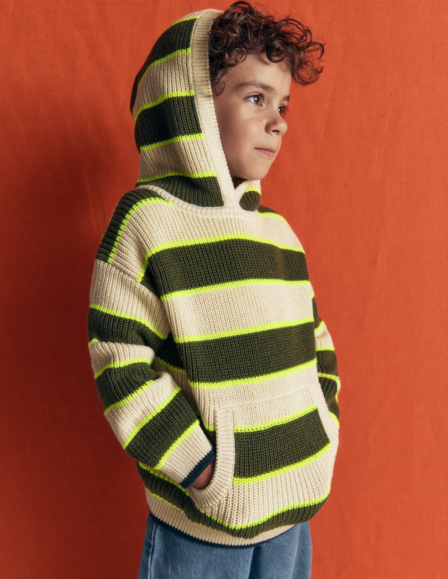 Chunky Cotton Hoodie-Oatmeal/Green Stripe