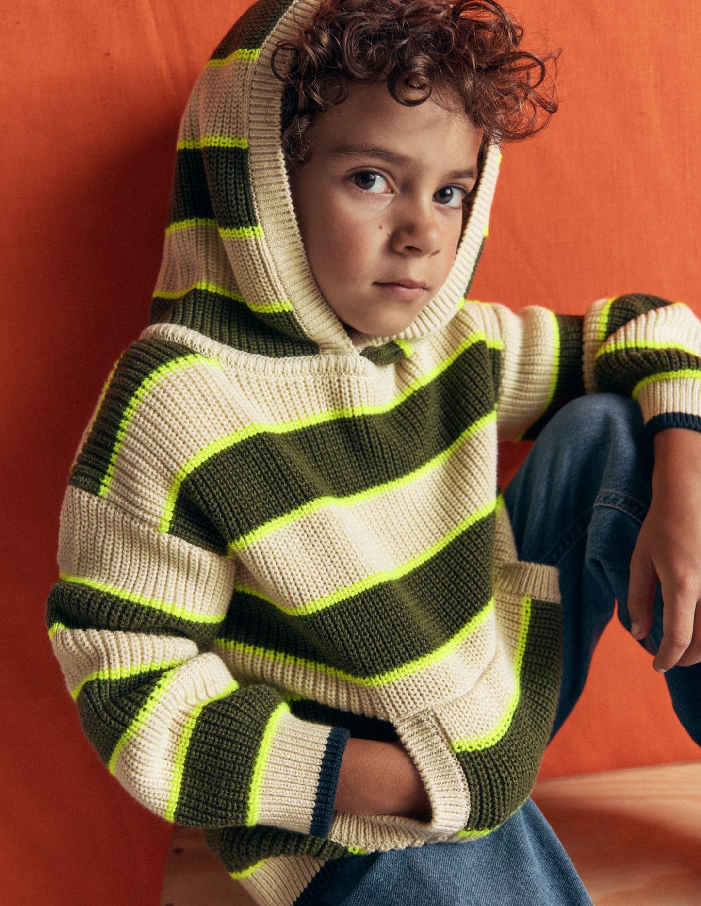 Chunky Cotton Hoodie-Oatmeal/Green Stripe