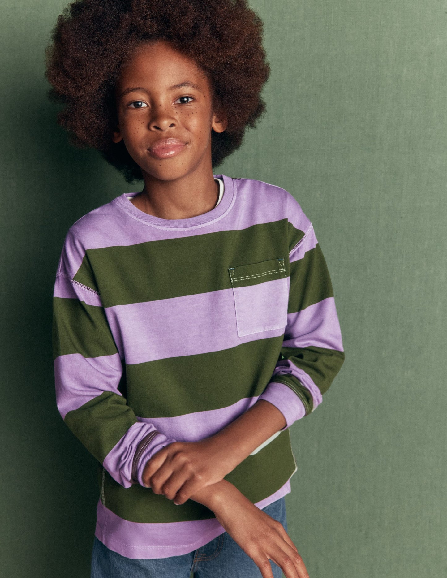 Long Sleeve Garment Dye Tee-Brunswick Green/Floral Purple