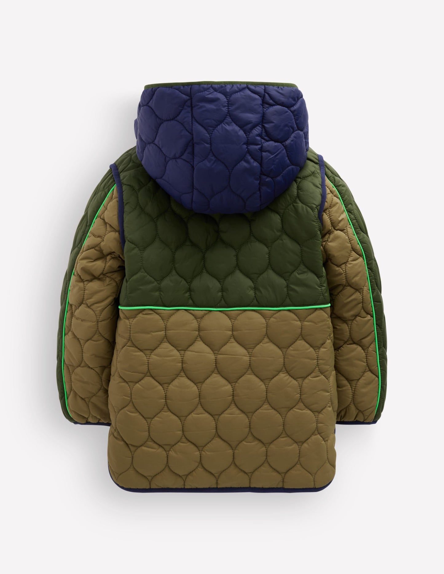 Quilted Coat-Khaki Colourblock
