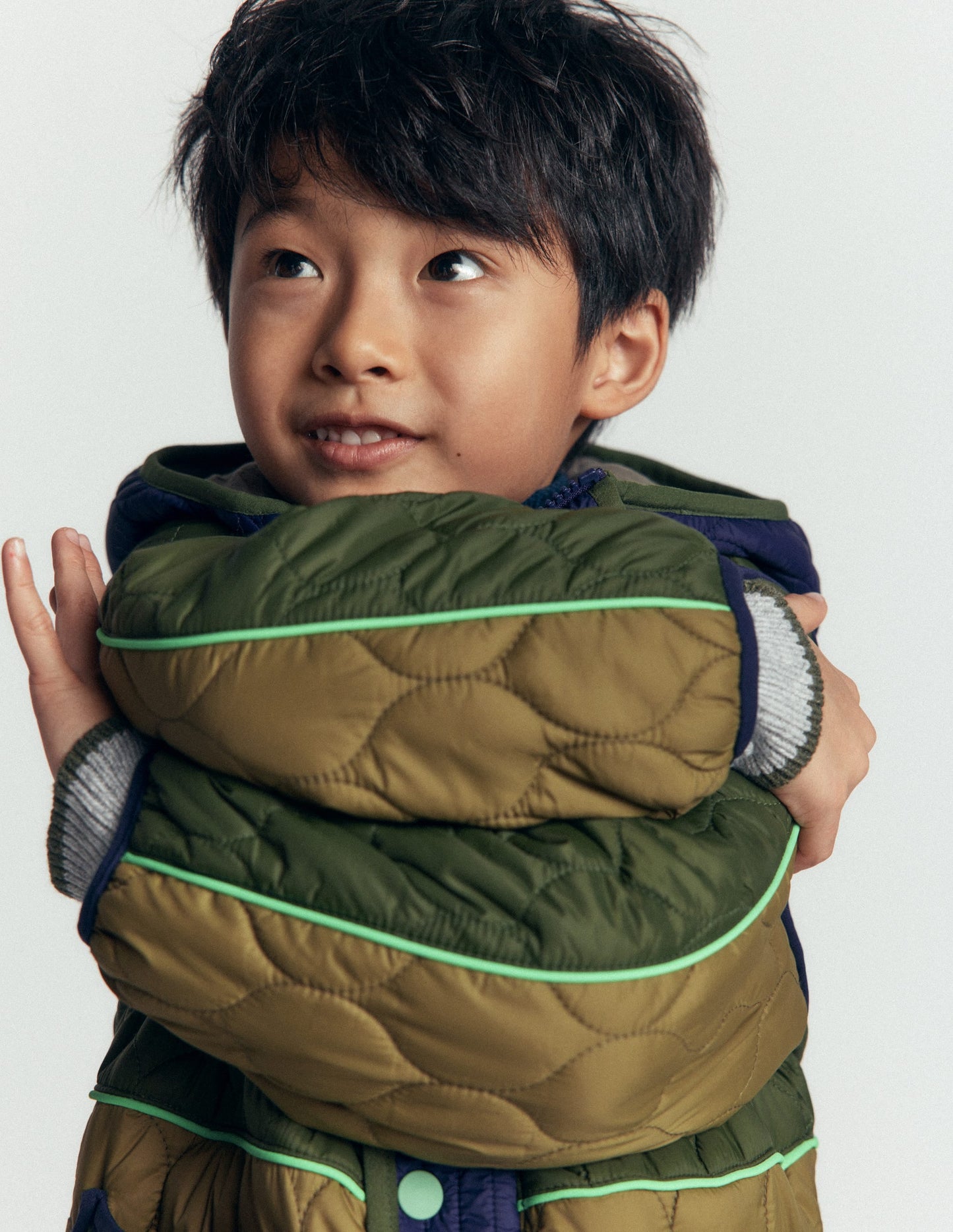 Quilted Coat-Khaki Colourblock