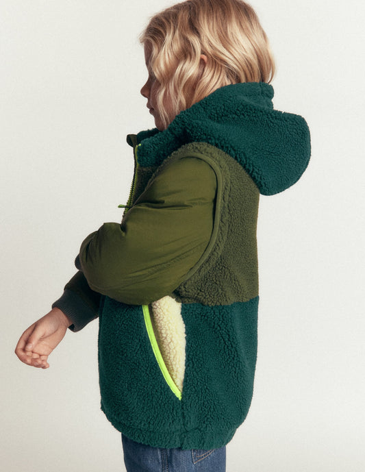 2-in-1 Borg Mix Panel Jacket-Khaki