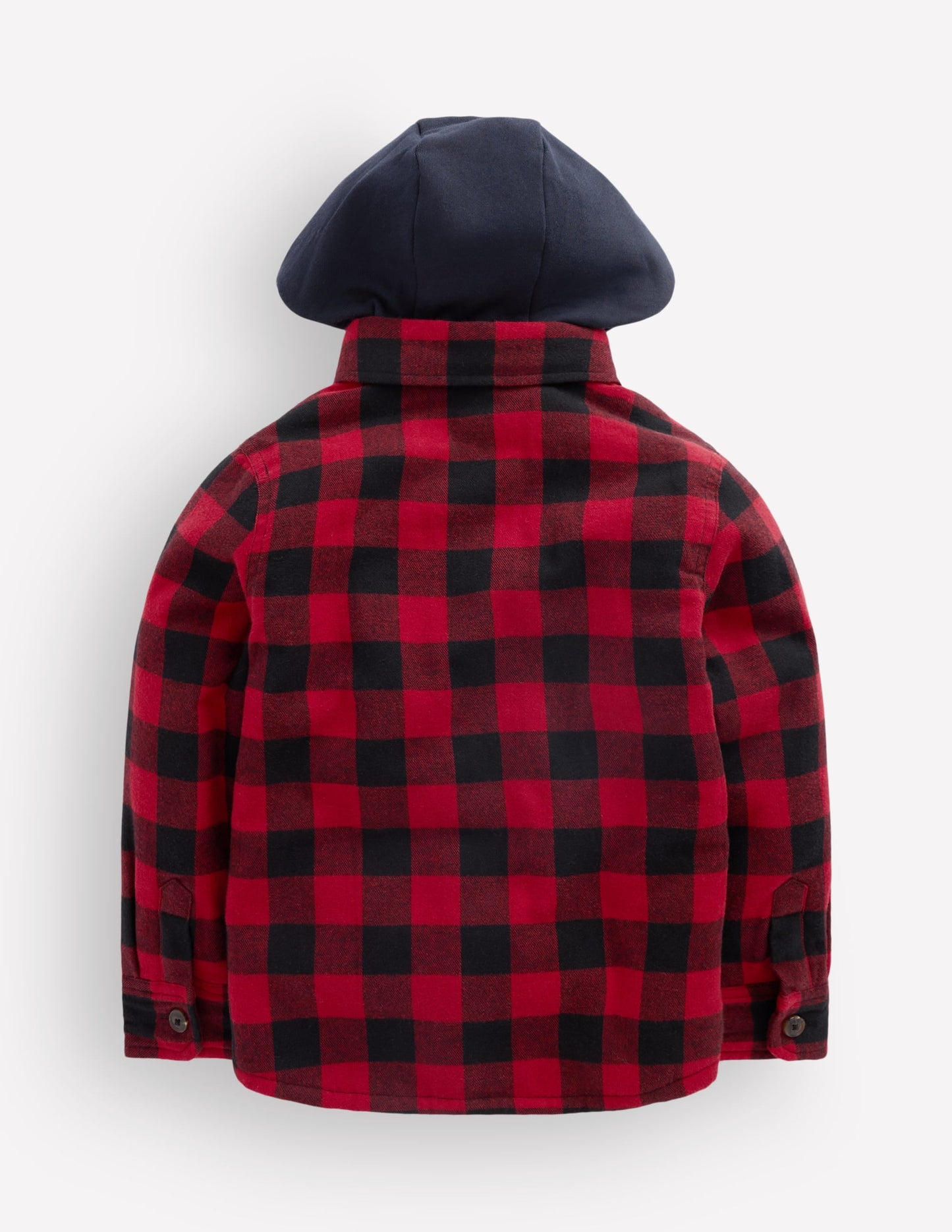 Borg Lined Hooded Shirt-Red/Blue Gingham