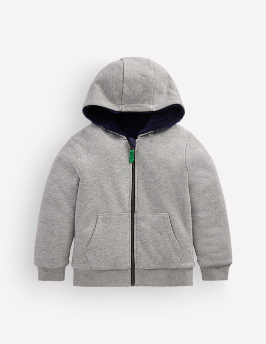 Reversible Borg Hoodie-Grey Marl