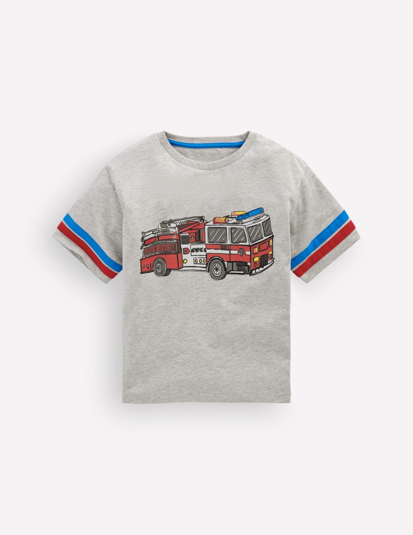 Colour Block Printed T-shirt-Grey Marl Firetruck