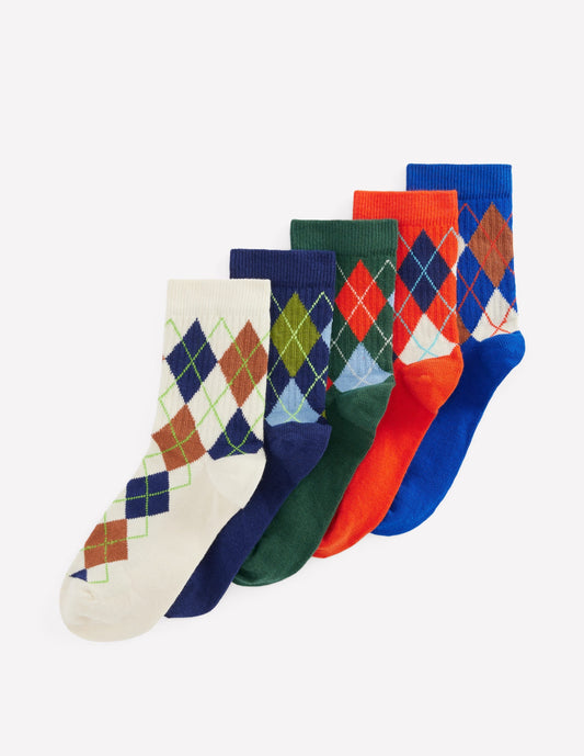 Boys Ribbed Socks 5 Pack-Multi Argyle