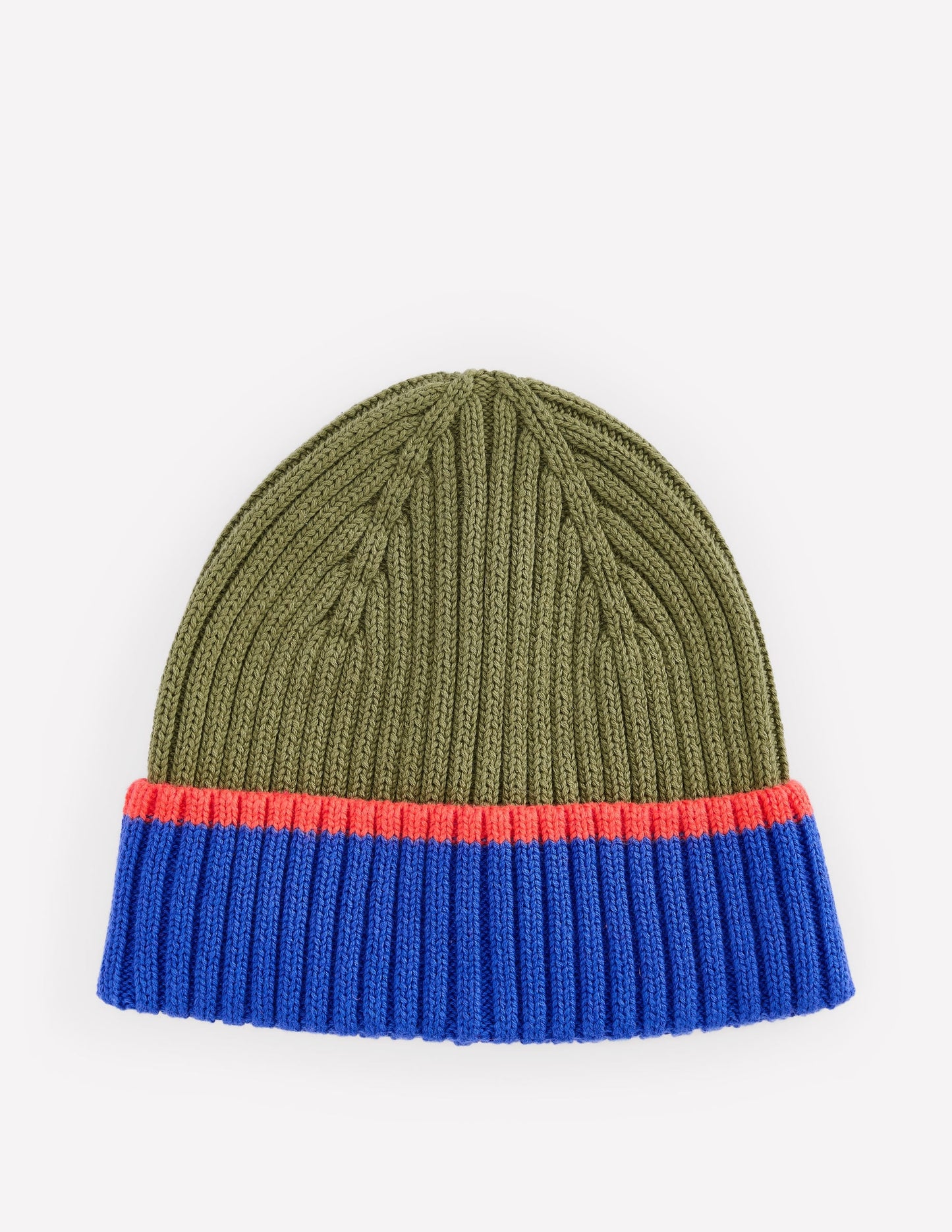 Boy's Cotton Ribbed Beanie-Olive Colourblock
