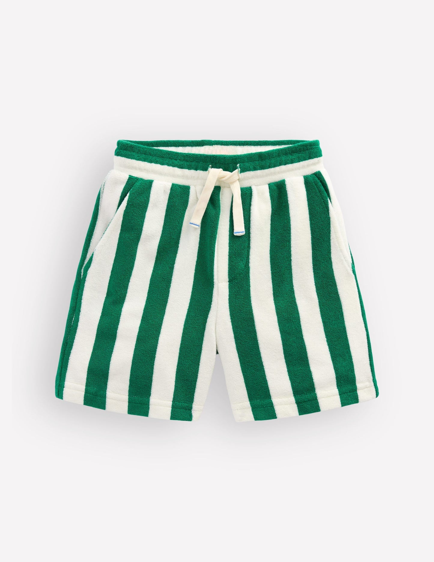 Towelling Shorts-Green and Ivory Stripe