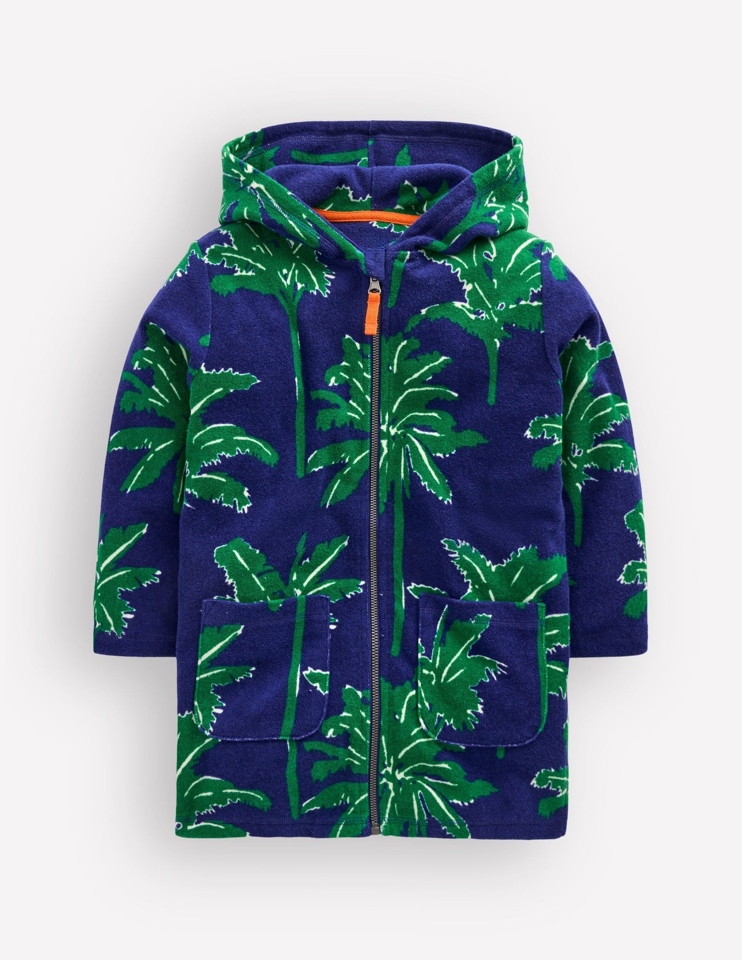 Towelling Zip-Up Throw-On-Starboard Blue Palm Trees
