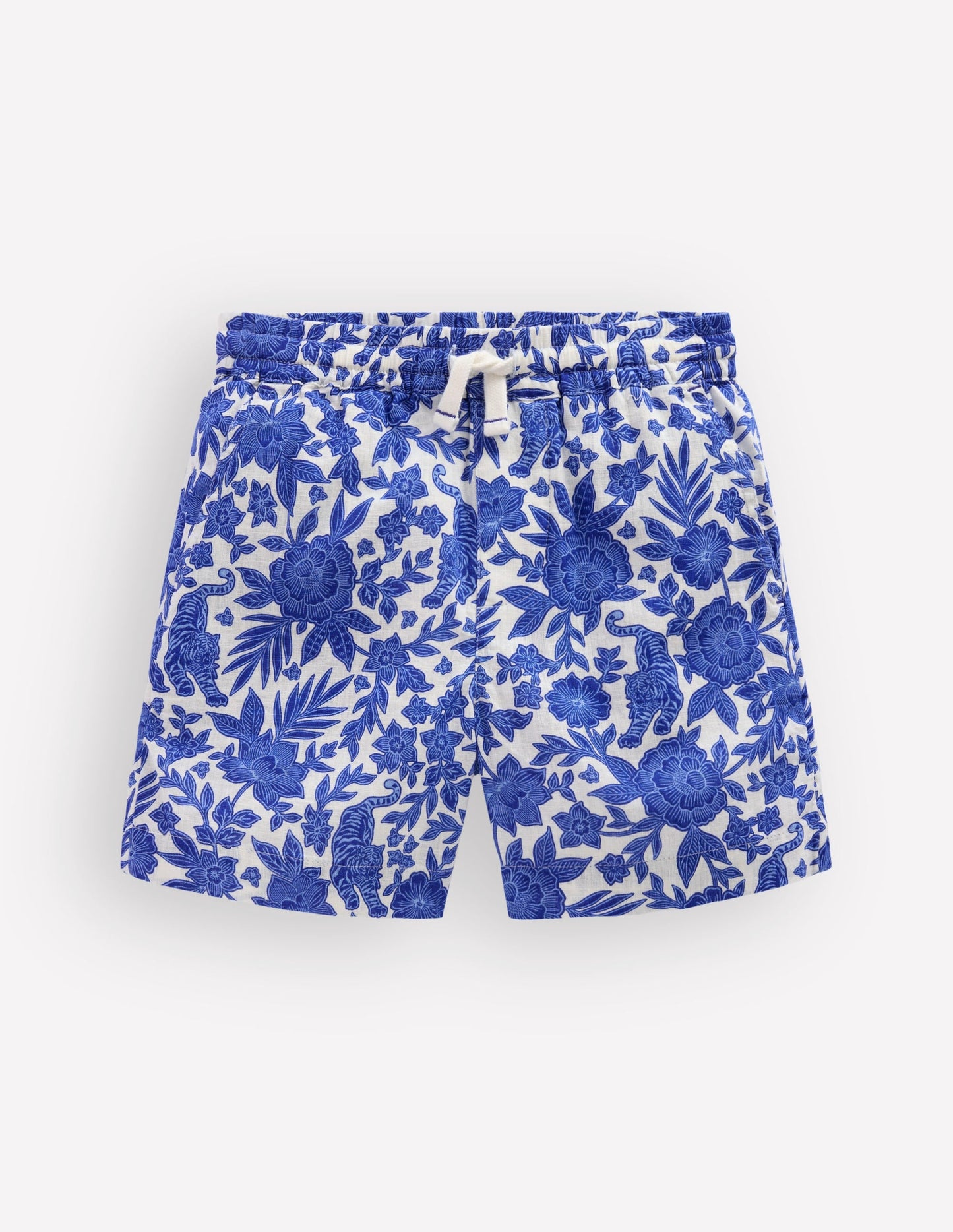 Cotton Linen Shorts-Jungle Woodblock