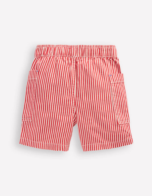 Cotton Pocket Shorts-Red Ticking