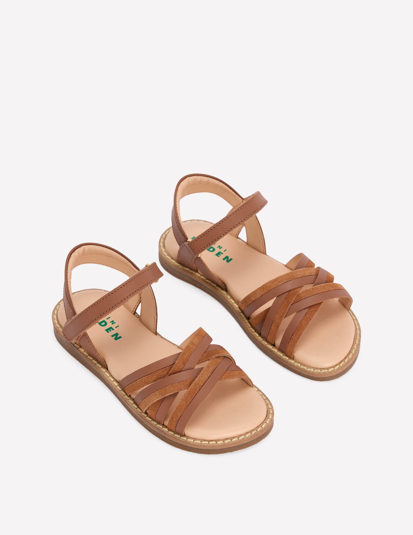 Crossed Leather Sandals-Tan