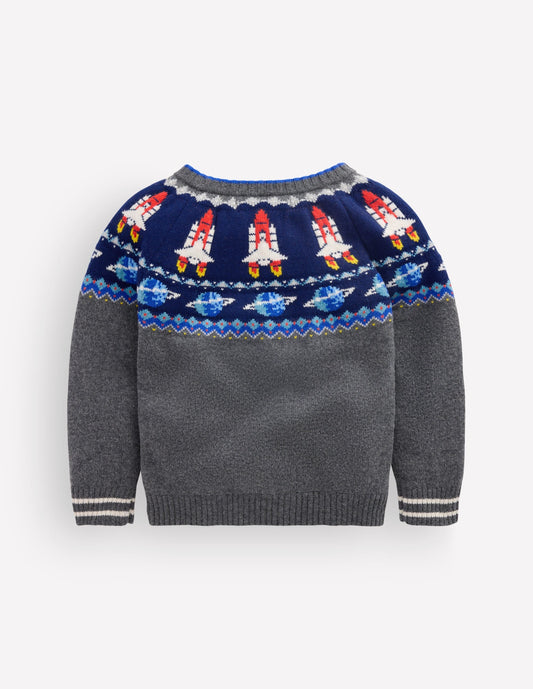 Fair Isle Jumper-Charcoal Marl Space