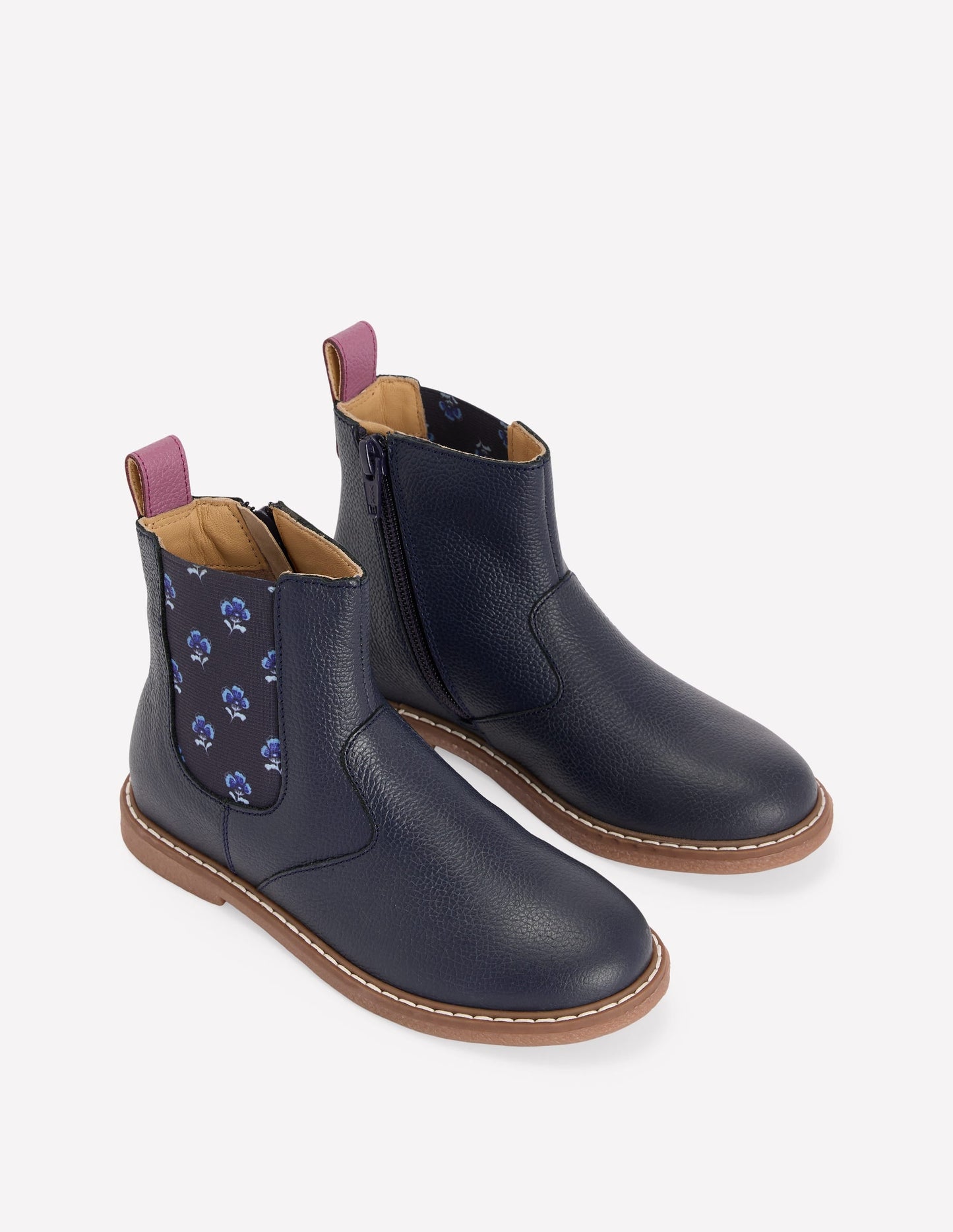 Leather Chelsea Boots-Navy Floral