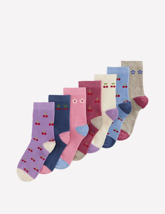 7 Pack Ribbed Socks-Fun Cherries