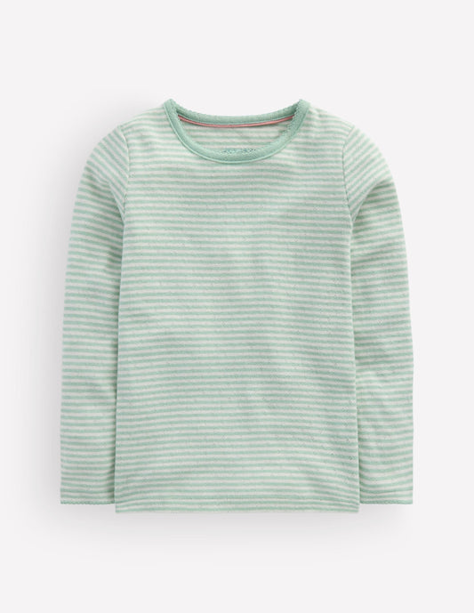Long Sleeve Pointelle Top-Misty Blue Stripe