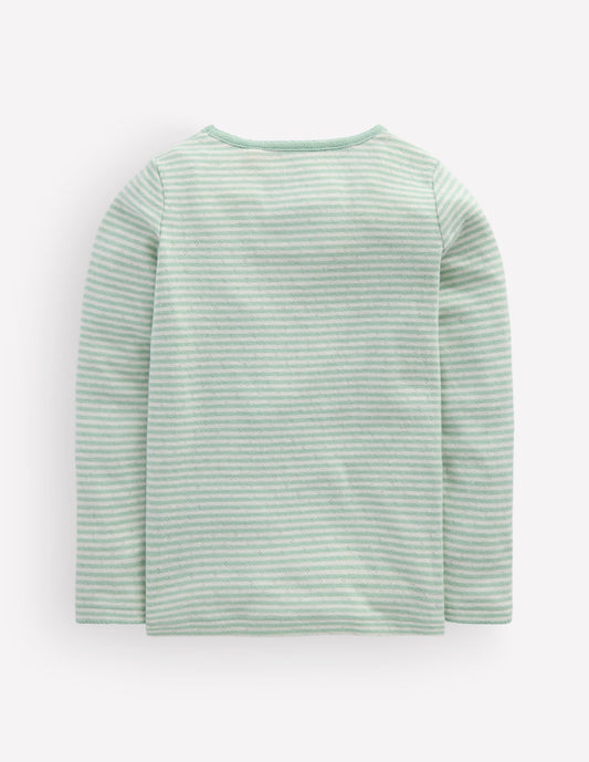 Long Sleeve Pointelle Top-Misty Blue Stripe