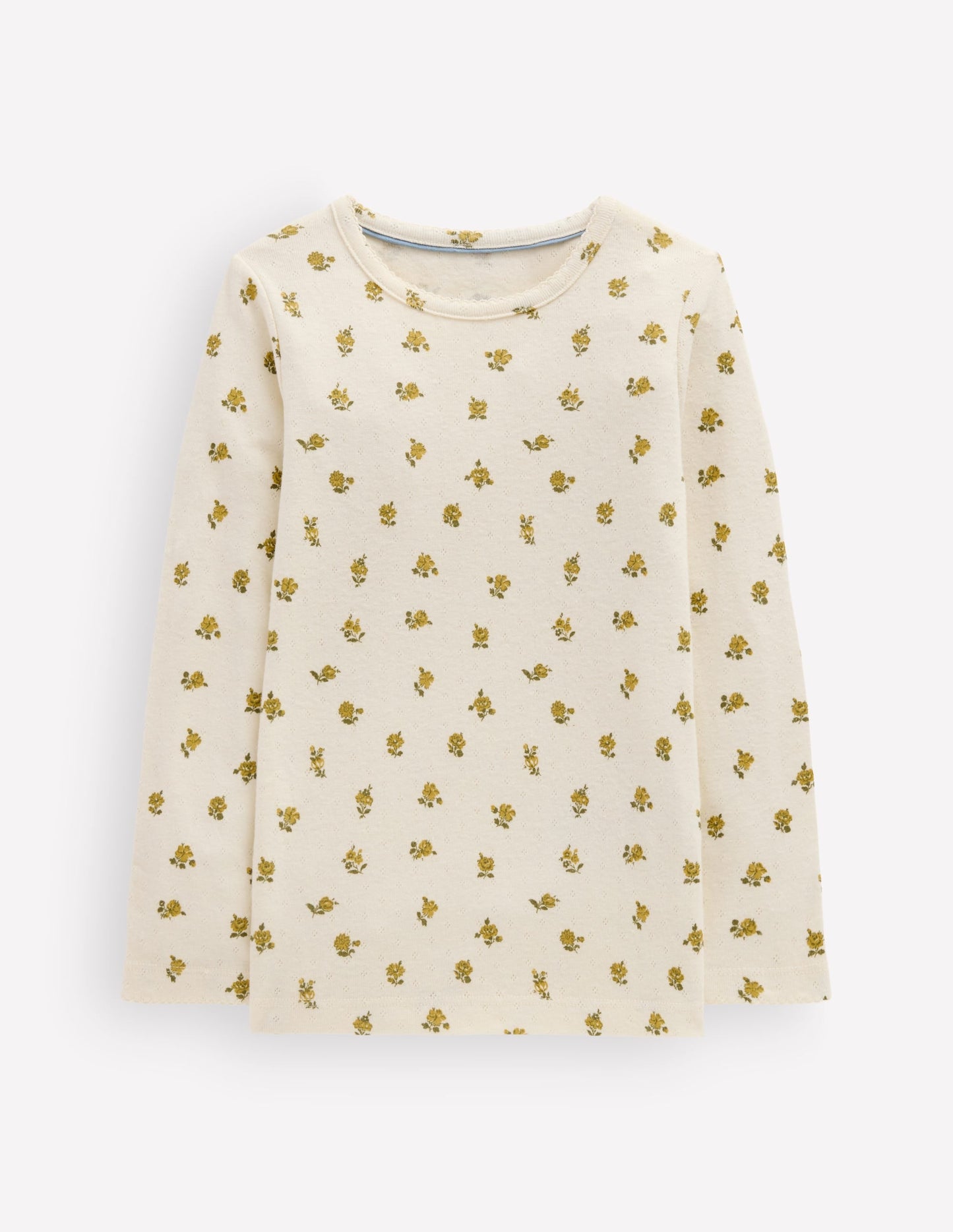 Long Sleeve Pointelle Top-Yellow Ditsy Floral
