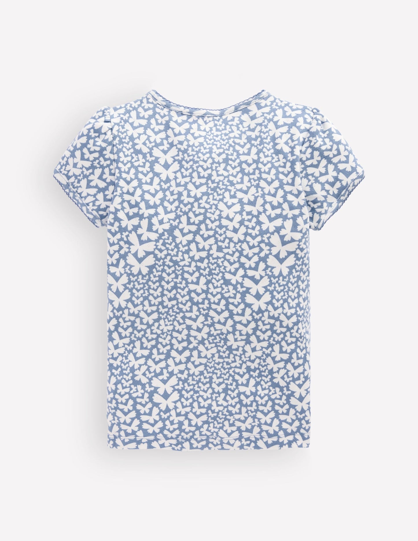 Short Sleeve Pointelle Top-Serenity Blue Butterflies
