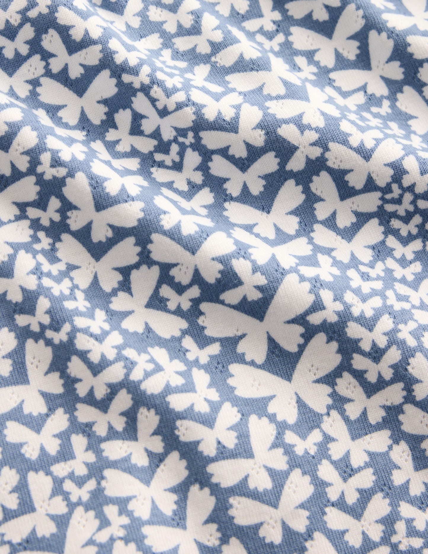 Short Sleeve Pointelle Top-Serenity Blue Butterflies