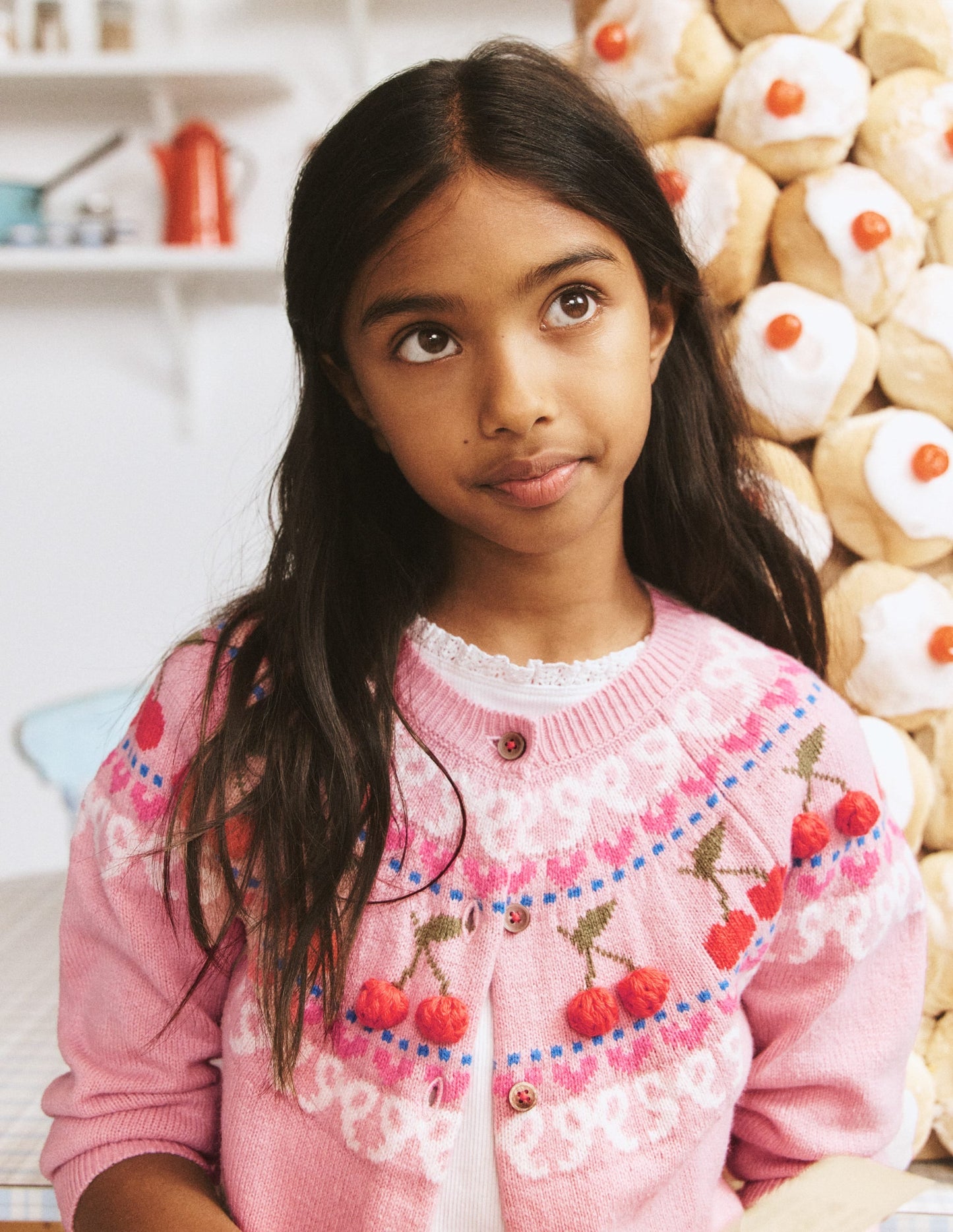 Edie Fair Isle Cardigan-Vintage Pink Marl Cherries